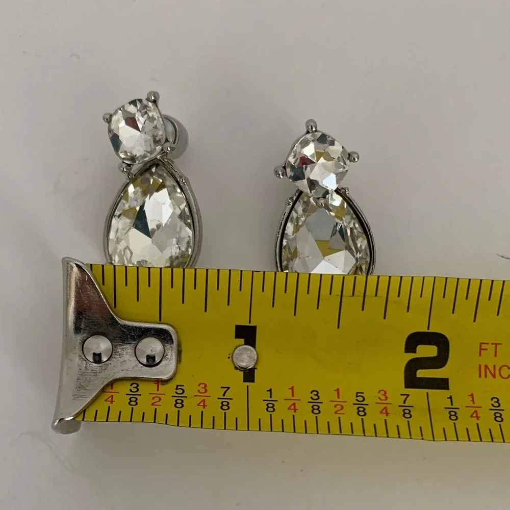 Clear Jewel Rhinestone Teardrop Earrings with Stud Silver Toned Hardware